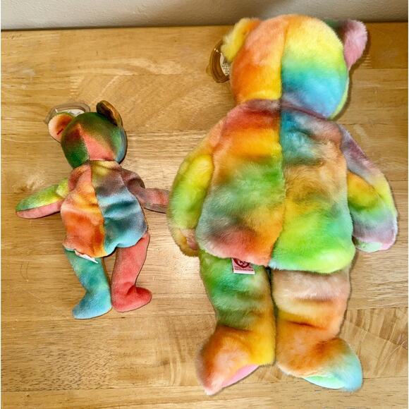 ty Peace Beanie Babies 1999 Buddies 1996 Tie Dye Rainbow Bear Set MWMT - Picture 15 of 16